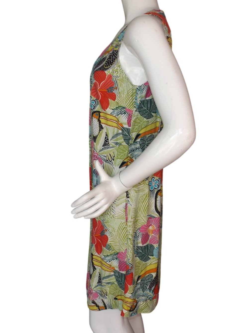 TOMMY BAHAMA Silk Dress, S, V-neck, Short, Pockets, Bold Color Toucan Floral - Picture 9 of 13